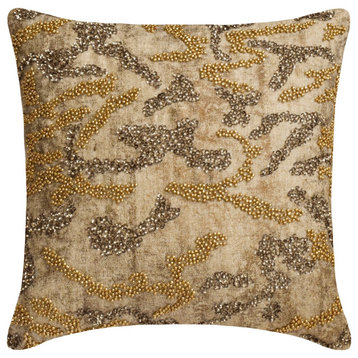 Gold Jacquard Foil and Beaded 26"x26" Throw Pillow Cover We R Golden