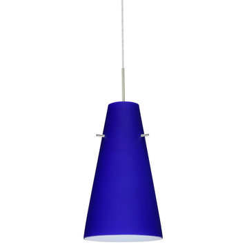 Cierro 1-Light Pendant Lighting, Satin Nickel, Cobalt Blue Matte Glass, Medium