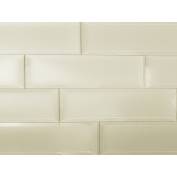Frosted Elegance 3 in x 12 in Beveled Glass Subway Tile in Matte Creme