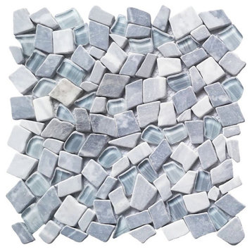 Carrara Marble & Glossy Glass Moasic Tile, Flooring Floors Walls, Blue White