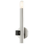 Livex Lighting - Brushed Nickel Mid Century Modern, Urban, Scandinavian, Single Sconce - The dramatic lines of the Helsinki collection remind of early modern Scandinavian style. The massive candles rise on the contrasting bar at different heights dynamically emulating the shape of a city skyline. This single light exposed bulb sconce comes in a brushed nickel finish accented with a black finish bar. Great for any space where dramatic statement is needed such as a bathroom, hallway, dining room, living room or bedroom.