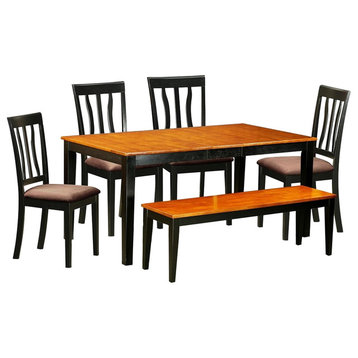 6-Piece Kitchen Table Set, Dining Table and 4 Wood Kitchen Chairs Plus a Bench