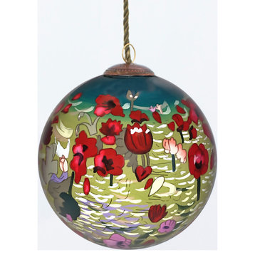 La Pastiche Poppies Hand Painted Glass Ornament, 3.5"x3.5", Collectable