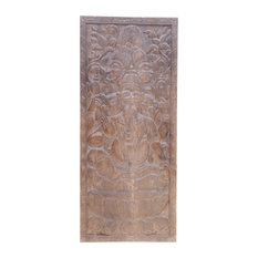 Consigned Vintage Ganesha Wood Panel Artistic Handcarved Shiva Parvati Family