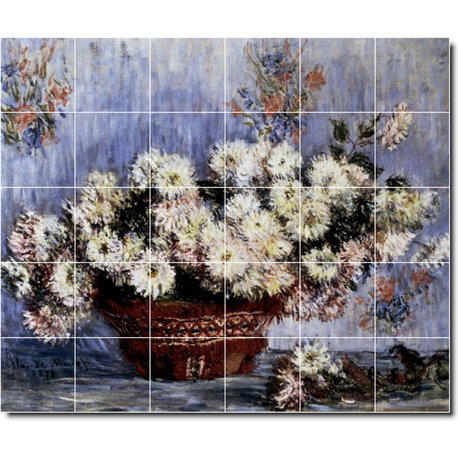 Claude Monet Flowers Painting Ceramic Tile Mural #24, 25.5"x21.25"