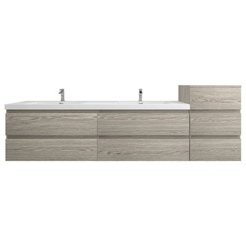 BTO 92" Wall Mounted Bath Vanity With Reinforced Acrylic Sink, Double Sink, Tuna Oak