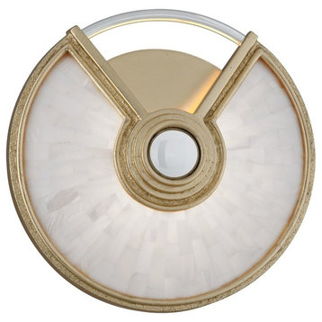 Venturi 10" LED Wall Sconce, Gold Leaf and White Kabibe Shell Shade
