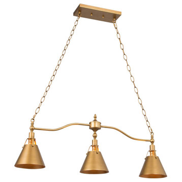 3-Lights Antique Gold and Gray Contemporary LED Kitchen Island Lamp, Glod