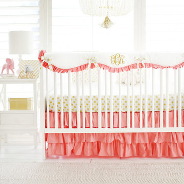 Coral and Gold Crib Bedding for Girls