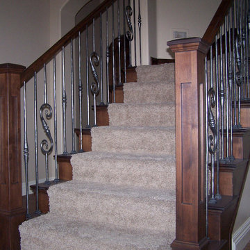 Wood Railing with Wrought Iron Balusters