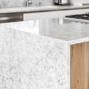 Stone Waterfall Countertop Modern Kitchen Renovation – Victoria BC