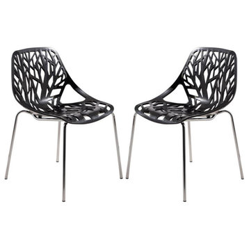 Leisuremod Modern Asbury Dining Chair W/ Chromed Legs, Set Of 2 Ac16Bl2