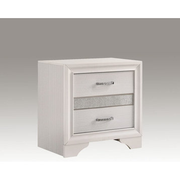 Contemporary Nightstand, Spacious Drawers & Center Hidden Jewelry Drawer, White