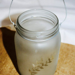 Handcrafted Candle Jar (Frosted) / Leaf & Wire Handle - Candles