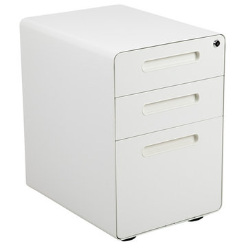3 Piece White Computer Desk, LeatherSoft Office Chair & Locking Filing Cabinet