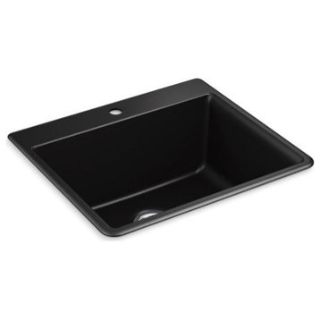 Kohler Kennon 25" x 22" x 10-5/8" Top/Undermount 1-Bowl Kitchen Sink, Black
