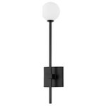 Bailey Street Home - 22.5 Inch 4W 1 LED Wall Sconce-Black Brass Finish - Wall Sconces - 22.5 Inch 4W 1 LED Wall Sconce-Black Brass Finish .  Bowden Limes features a single opal matte glass globe sitting atop a square tube and backplate creating a gorgeous geometric contrast. Nearly two feet in height but less than five inches wide Bowden Limes can make a big statement in a small space. Comes in three finishes: Aged Brass Black Brass and Polished Nickel.