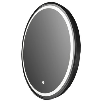 Large Round LED Lighted Bath Vanity Mirror, Black, 28"