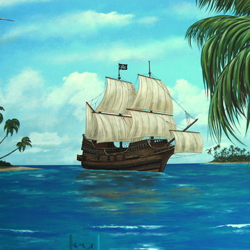 Treasure Island Pirate Mural Themed boys bedroom by MuralArt.com