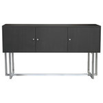 Armen Living - Prague Buffet, Brushed Stainless Steel Finish and Gray Wood - The Armen Living Prague contemporary buffet is perfect for the modern household. Not just an ordinary buffet, the Prague combines elegant brushed stainless steel finish cross legs with a practical top design ideally suited for the living room, but functional in just about any room of the house. Featuring a two door and a single door cabinet, the Prague offers the perfect storage space solution for books, magazines, and other unnecessary clutter. The cabinet nobs are made of the same metal material as the Prague's legs, assuring aesthetic cohesion and a truly chic contemporary experience. Available in grey.