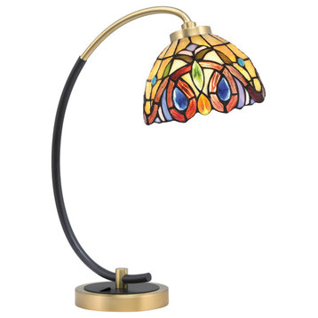 1-Light Desk Lamp, Matte Black/New Age Brass Finish, 7" Lynx Art Glass