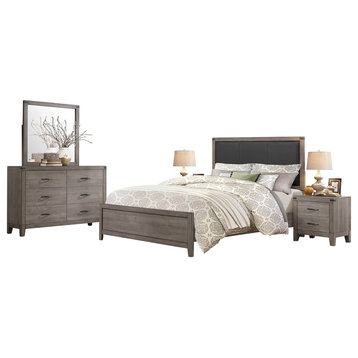 5-Piece Wademan Industrial Queen Bed, Dresser, Mirror, 2 Nightstand, Gray