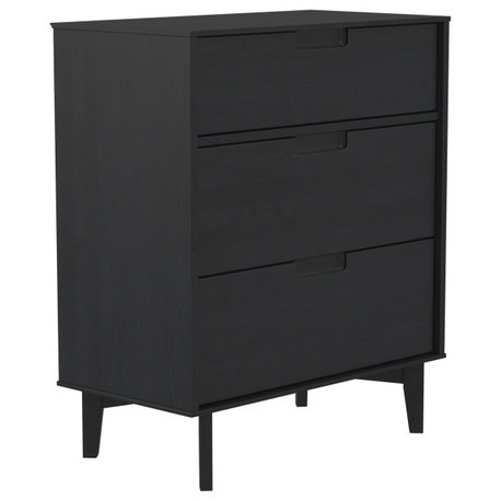 Retro Dresser, Tapered Legs & Spacious Drawers With Grooved Pulls, Black