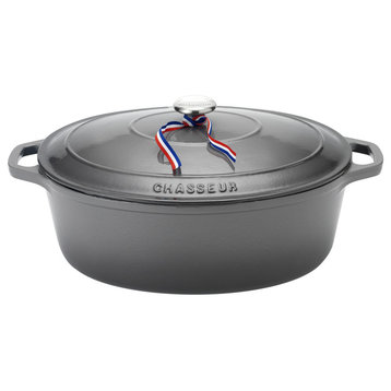 Chasseur 6-Quart Caviar-Grey Enameled Cast Iron Oval Dutch Oven