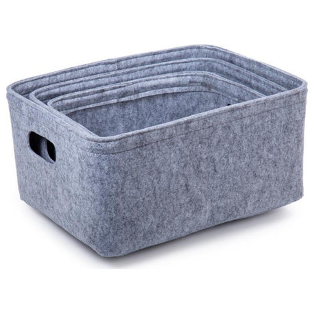 Truu Design Stylish Felt Fabric Storage Basket in Gray Tone (Set of 3)