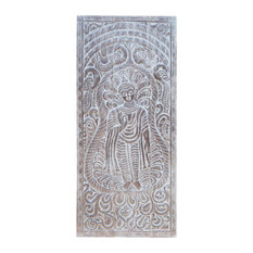 Consigned Vintage Dark Tone Standing Buddha Abhaya Mudra Wall Art ,Panel