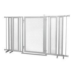 Fusion Gates - 65"-71.5" Satin Nickel Fusion Gate with Linear Lace in White Design - Dog Gates