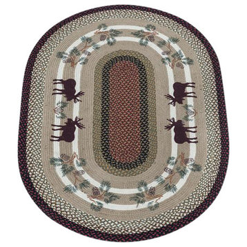 Moose and Pinecone Oval Patch Rug