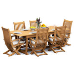 Teak Deals - 7-Piece Outdoor Teak Dining Set 94" Masc Rectangle Table 6 Warwick Folding Chair - Set includes: 94" Double Extension Rectangle Dining Table and 6 Folding Arm Chairs.