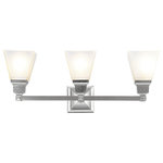 Livex Lighting - Mission Bath Light, Brushed Nickel - The Mission collection has clean lines with geometric forms. This three light bath fixture with etched opal glass is finished in brushed nickel. Square bar style arms elevate the glass.