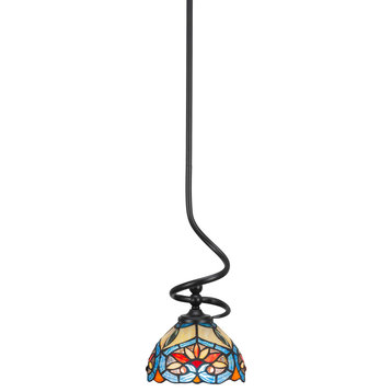 Capri 1-Light Mini Pendant with Hang Straight Swivel, Matte Black/Pavo Art