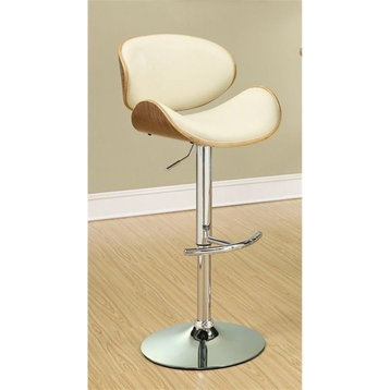 Bowery Hill Faux Leather Curved Seat Adjustable Bar Stool in Ecru