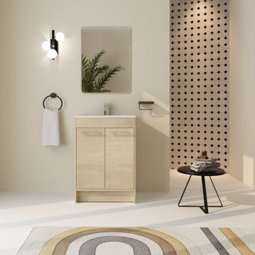 BNK Freestanding Bathroom Vanity with Soft Close Door and Adjustable shelf, Plo, 24inch