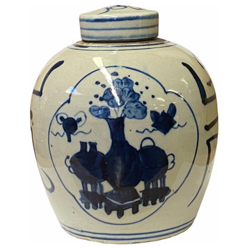 Chinese Oriental Small Blue White Flower Vase Porcelain Ginger Jar Hws1863