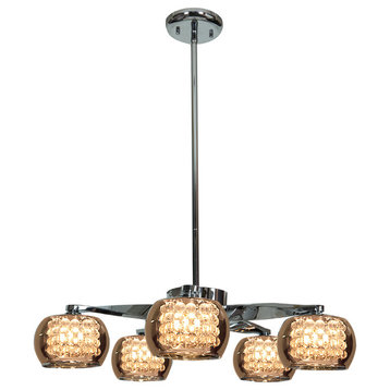 Glam 5-Light Chandelier, Chrome (CH) With Mirror (MIR) Glass