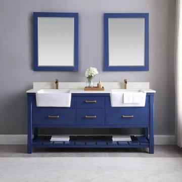 Georgia 72" Double Bathroom Vanity Set in Jewelry Blue and Composite Carrara Whi