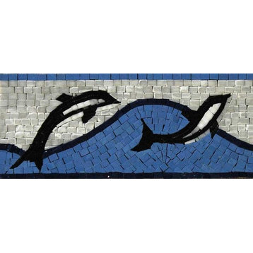 Mosaic Border, Dolphins, 8"x12"