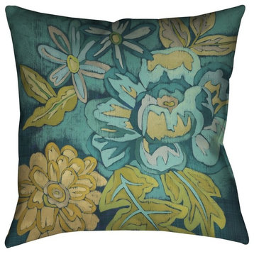 Laural Home Teal Bouquet II Outdoor Decorative Pillow, 18"x18"