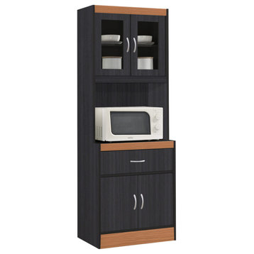 Kitchen Cabinet With 1-Drawer, plus Space for Microwave, Black-Beech