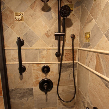 Log Cabin First Floor Bathroom with Tiled Shower ~ Hinckley, OH