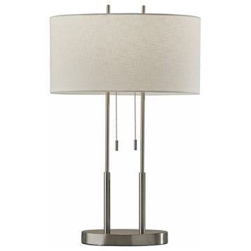 27" Silver Metal Bedside Table Lamp With White Shade