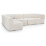 Meridian Furniture - Ollie Black Boucle Fabric L-Shaped Modular Sectional, Cream, 5-Piece: 3 Armless Chair, 2 Corner Chair - Meet the epitome of style and functionality with this Ollie boucle fabric living room sectional, part of the Ollie modular collection. A contemporary marvel, this sectional features chic and inviting rich cream boucle fabric upholstery, giving it a sumptuous texture that oozes elegance and luxury. Curved corners add to the visual look of the sectional while maximizing seating comfort while lounging, reading, or entertaining. Pair it with other items in the Ollie collection easily, thanks to an attachment latch underneath.