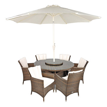 Savannah Stylish Rattan 6-Seat Round Dining Set, 135cm