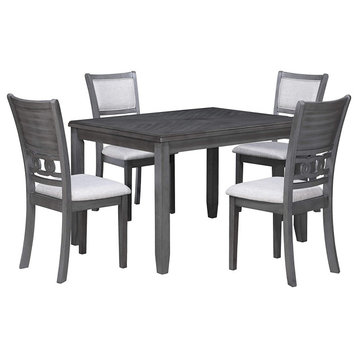 5 Pieces Dining Set, Rectangular Table, Cushioned Chair & Patterned Back, Grey