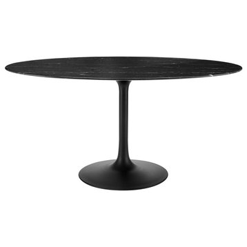 Modway Lippa 60" Artificial Marble Oval Dining Table, Black Black