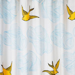 Hygge & West - Daydream, Sunshine Shower Curtain - Hand-drawn birds and clouds float in this large scale, modern pattern that mixes a classic design with contemporary colors.